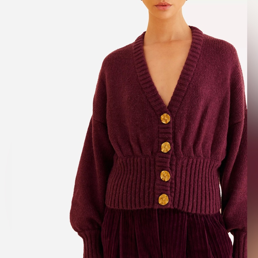 S | Farm Rio Burgundy Bubble Knit Cardigan